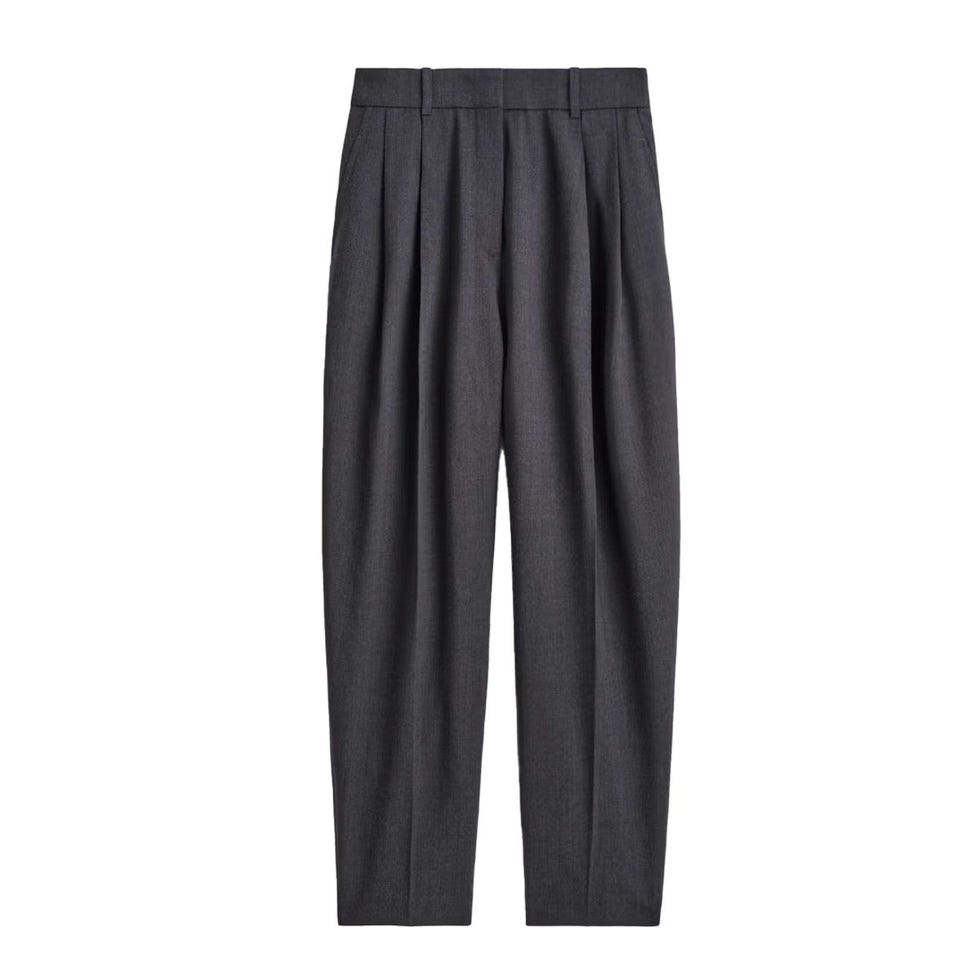 Pantalon plissé en laine mélangée à jambe cylindrique