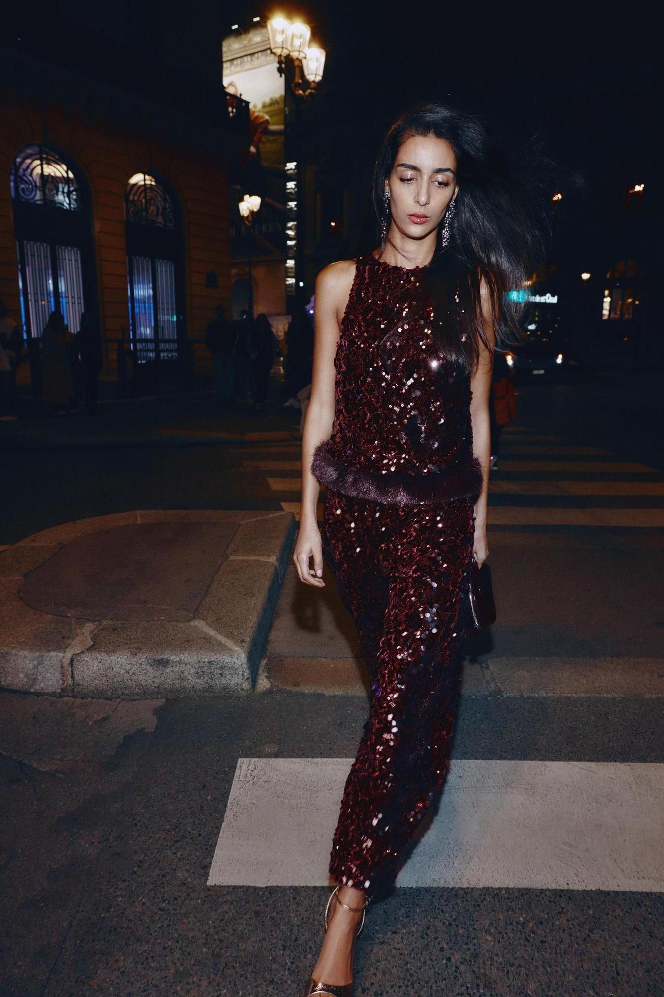 Ensemble haut et pantalon à sequins bordeaux