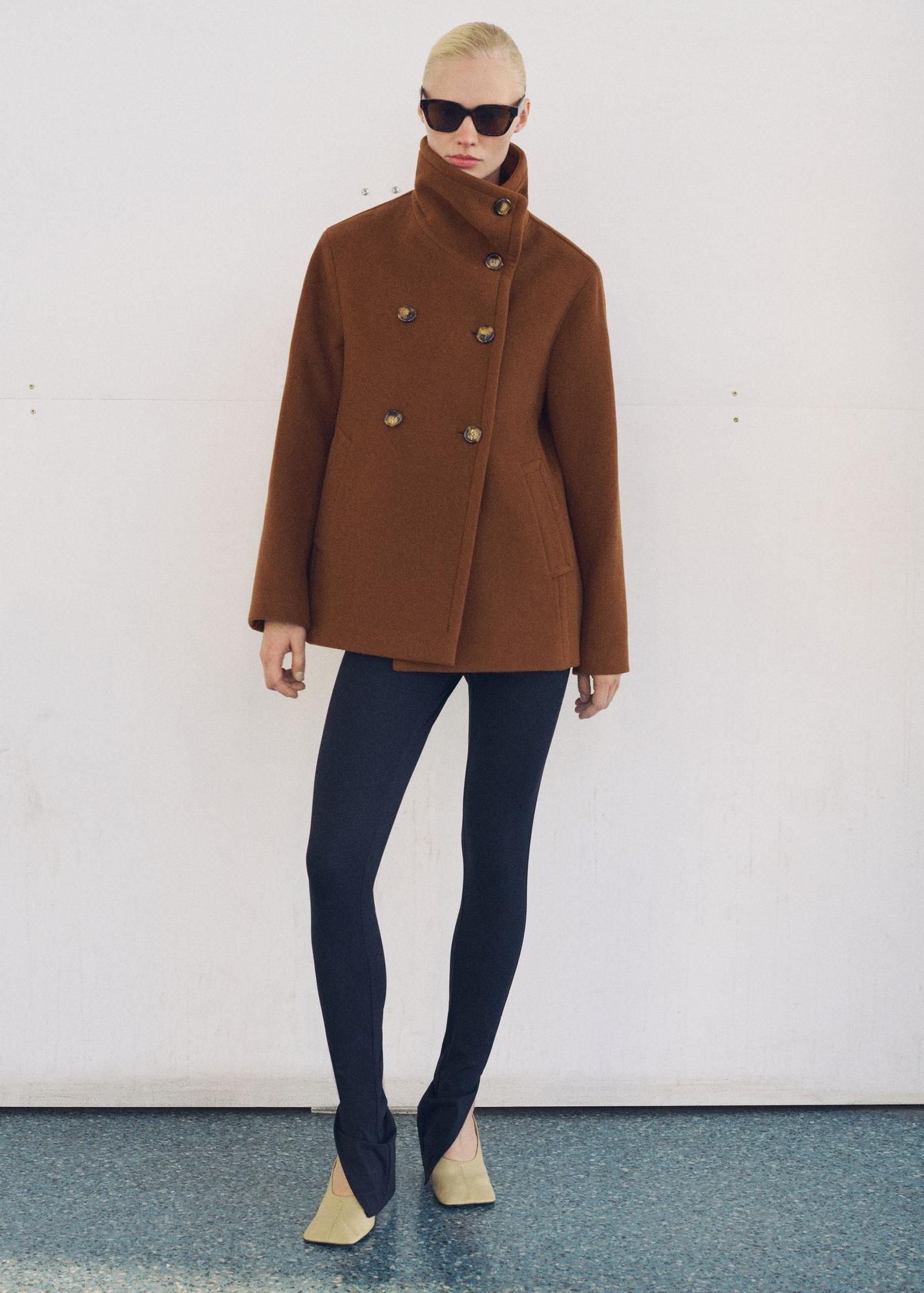 Manteau court en laine marron