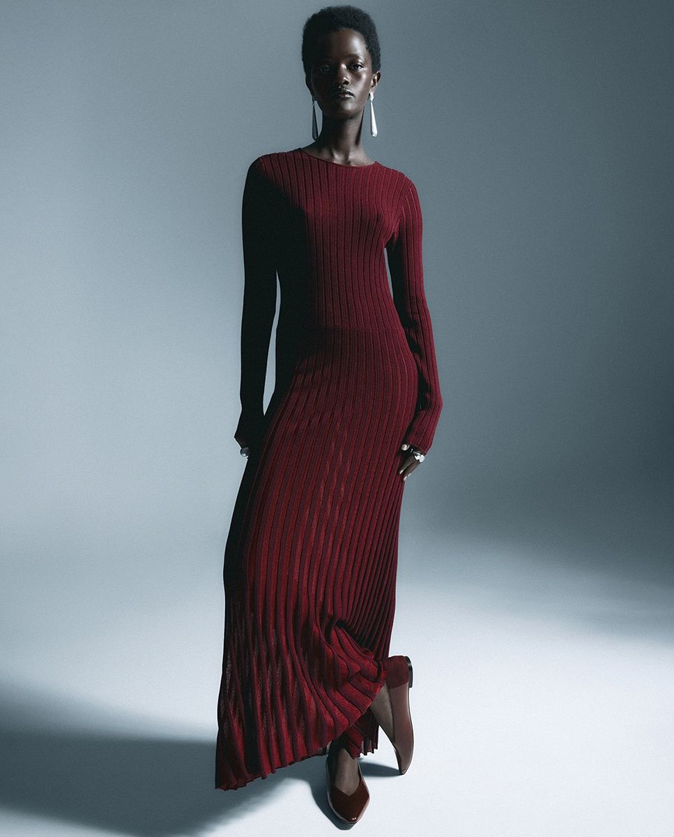 Robe midi plissée rouge