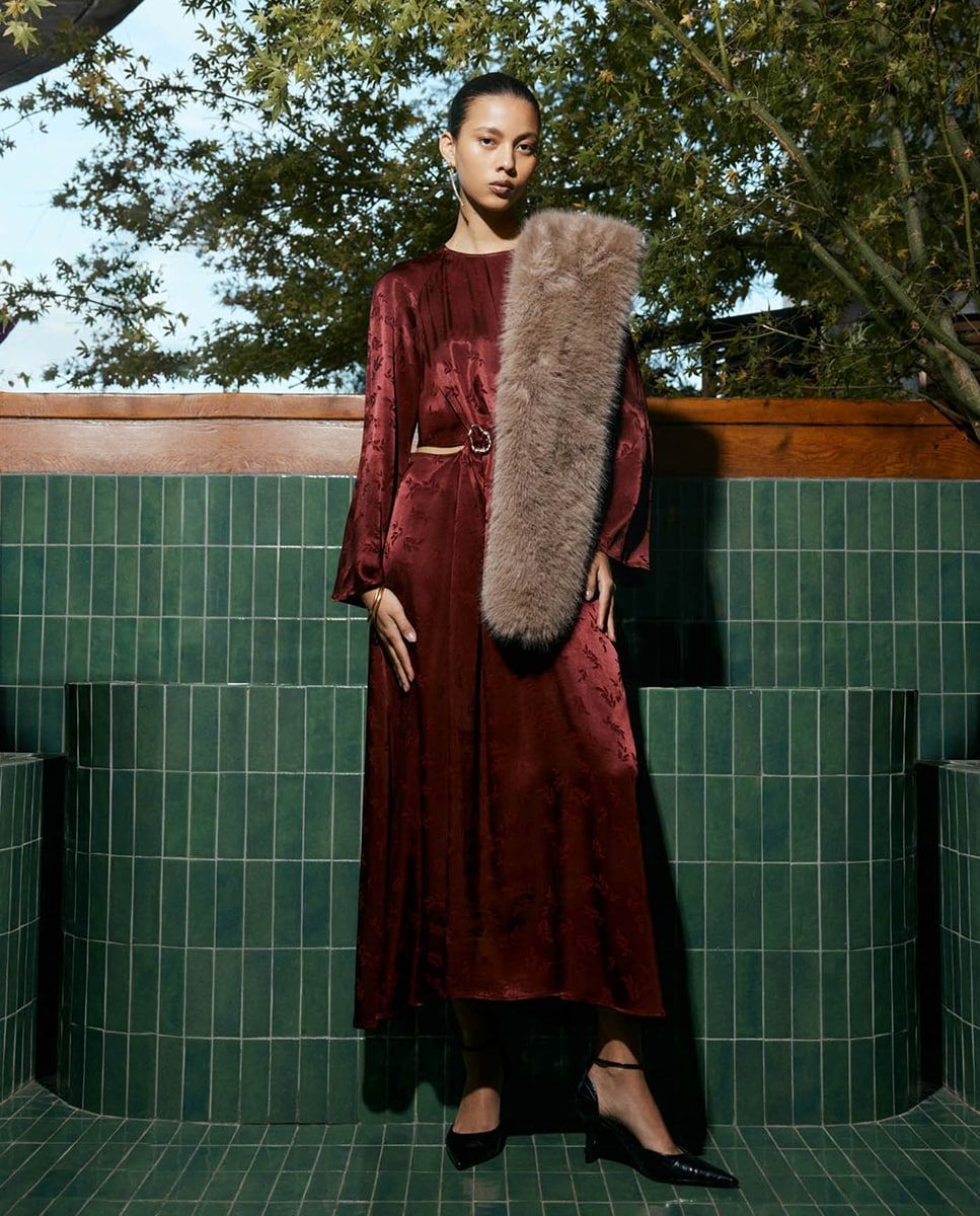 Robe midi en jacquard rouge