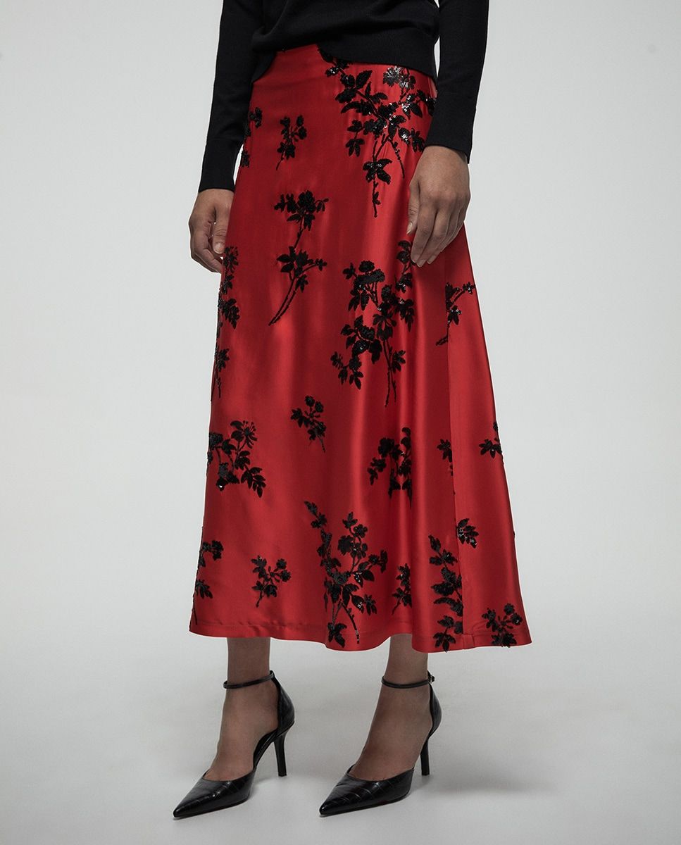 Jupe midi brodée