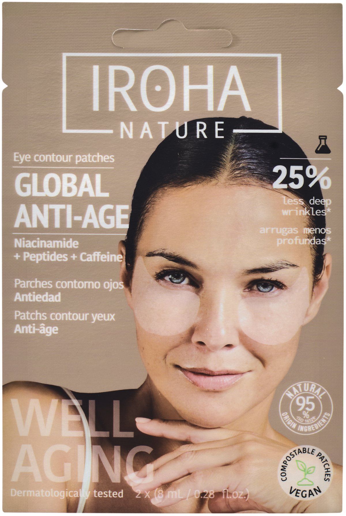 Patchs oculaires anti-âge globaux aux peptides, niacinamide et acide hyaluronique d'Iroha Nature