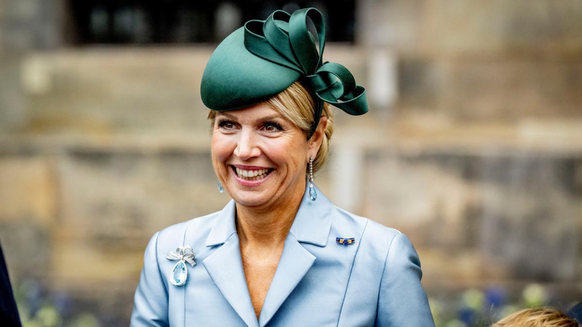Máxima de Holanda, impecable con su traje azul celeste.