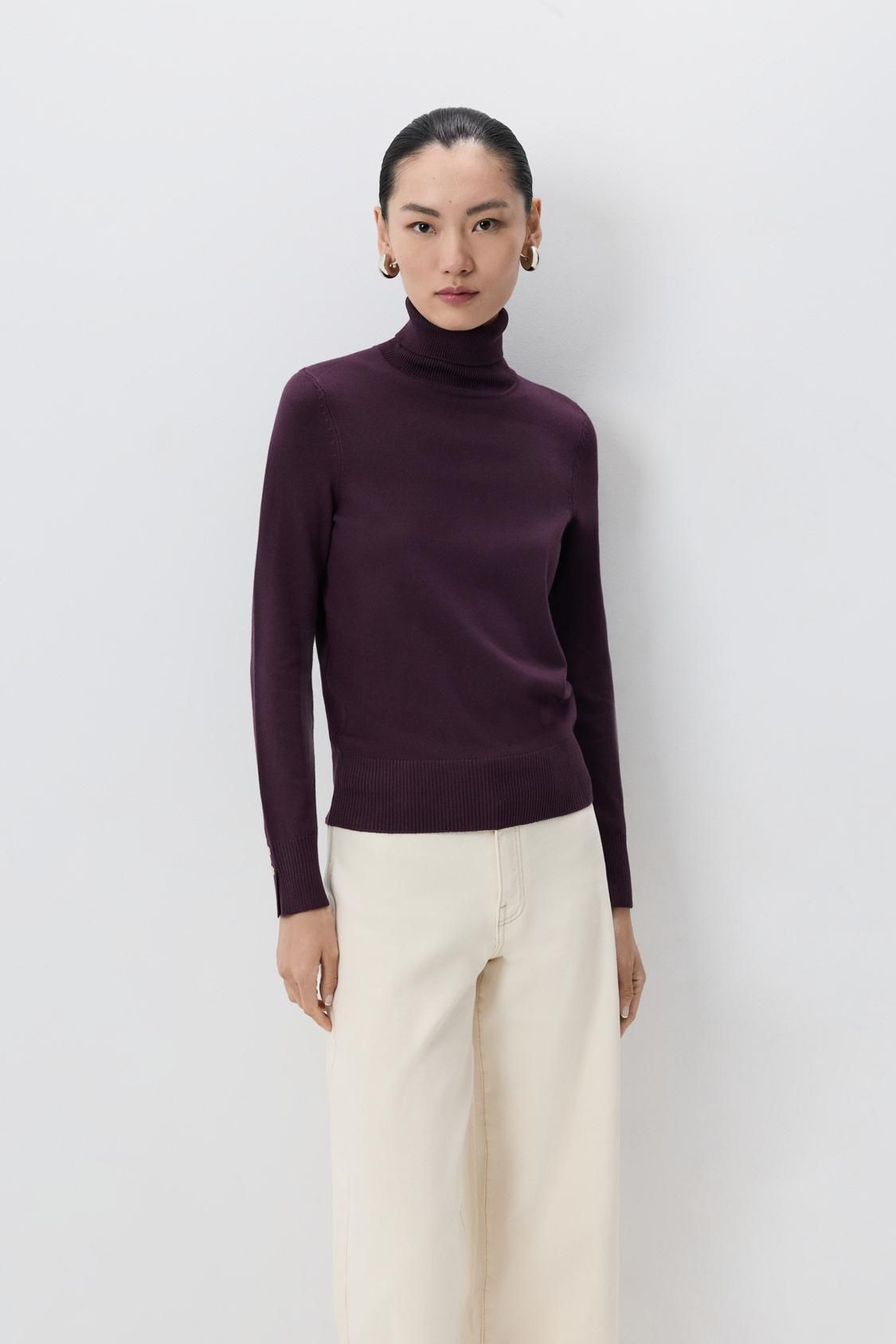 Pull col roulé aubergine