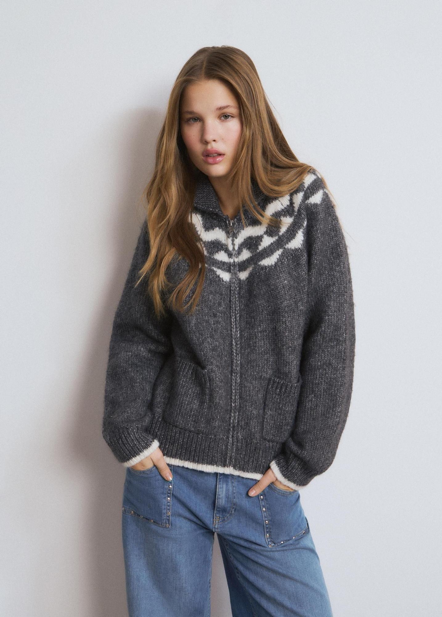 Veste tricotée zippée en jacquard