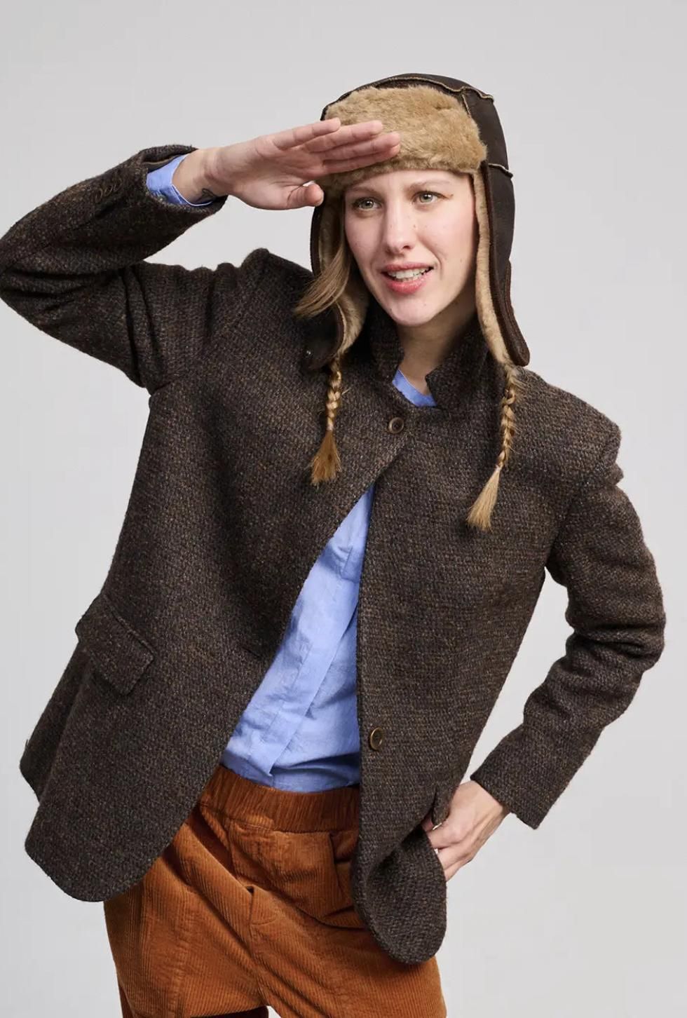 Blazer en laine marron marbré