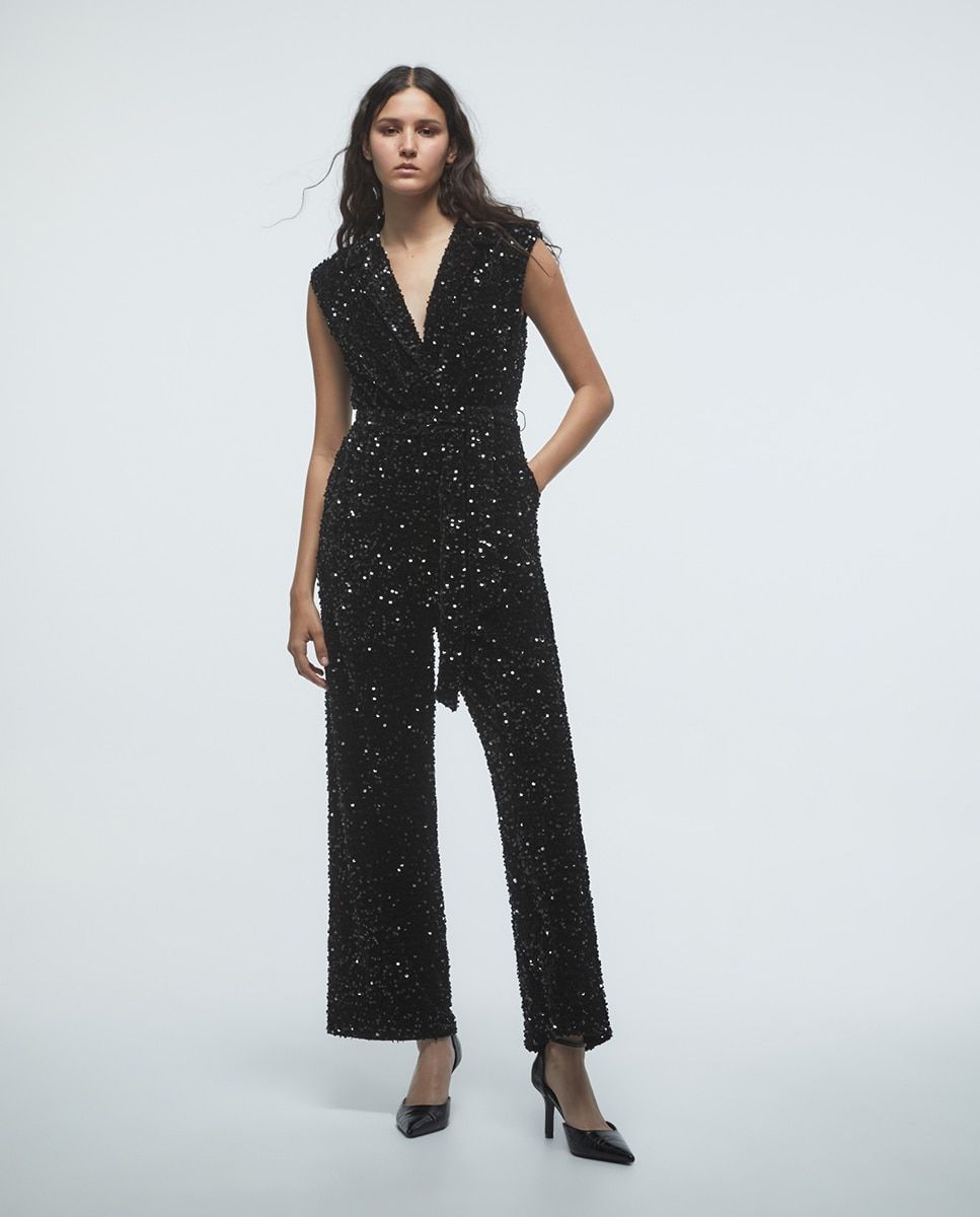 Combinaison longue en velours et paillettes