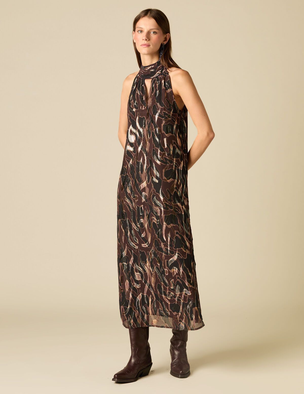 Robe dos nu imprimé lurex