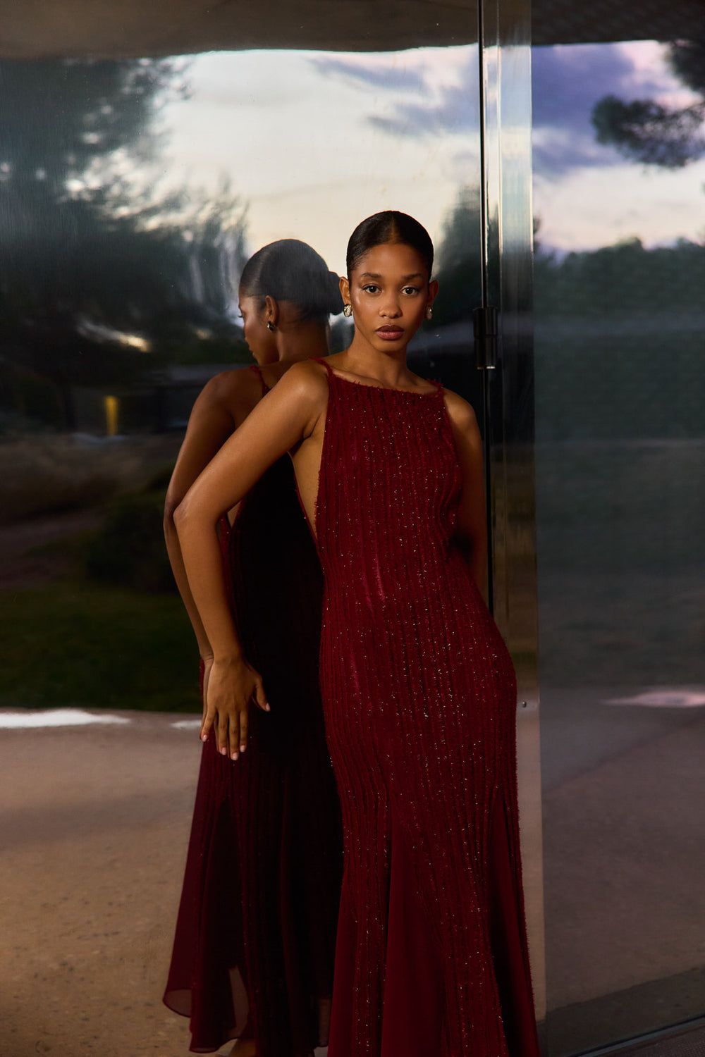 Robe de soirée rouge à paillettes