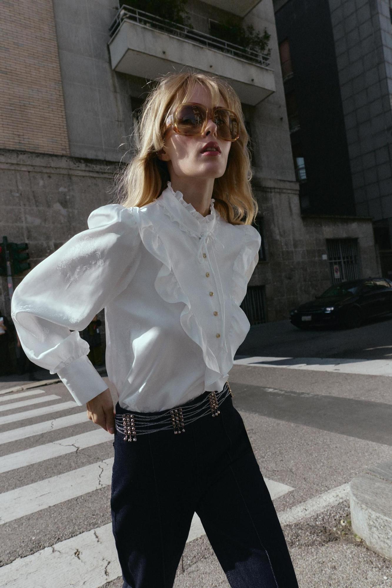 Blouse jacquard satinée blanche