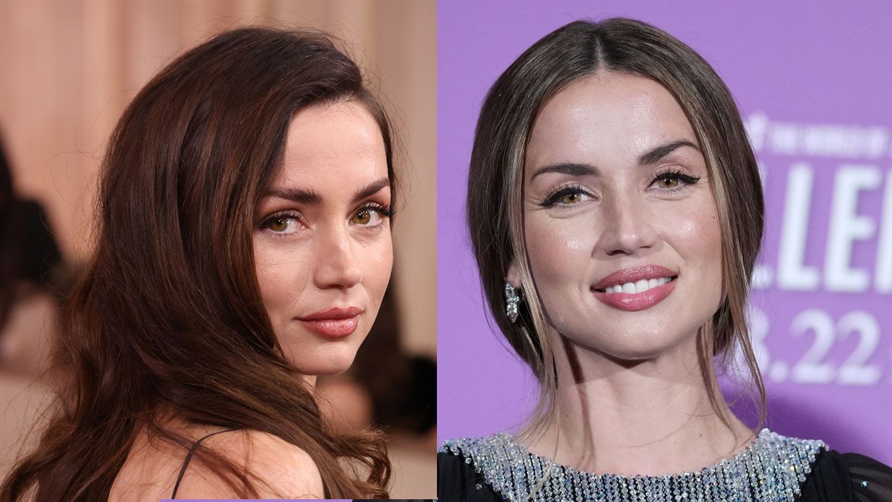 La actriz Ana de Armas en los Globos de Oro 2026 y en japón en agosto de 2025.