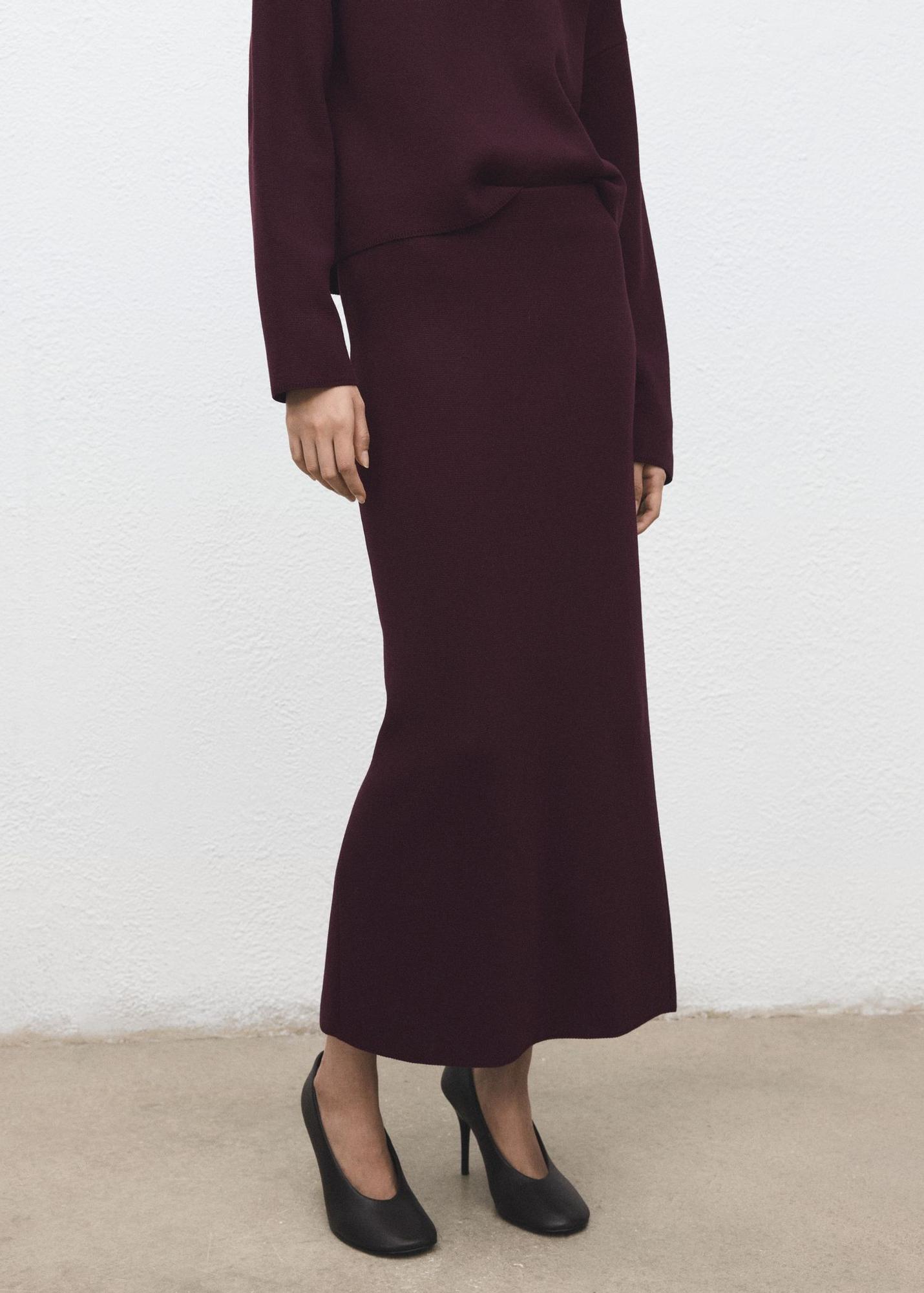 Jupe midi en maille bordeaux