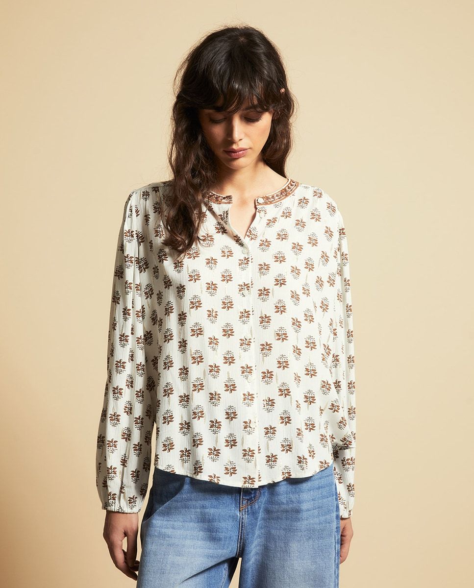 Blouse à imprimé fleuri et lurex