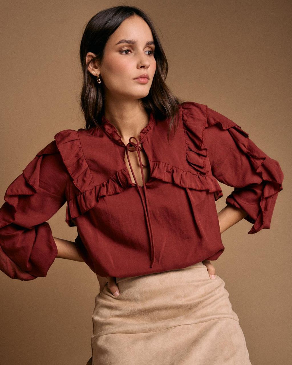 Soldes blouse à volants carreaux