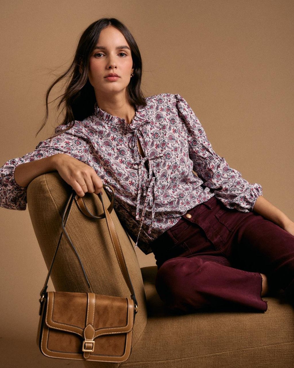 Soldes blouses à fleurs avec nœud