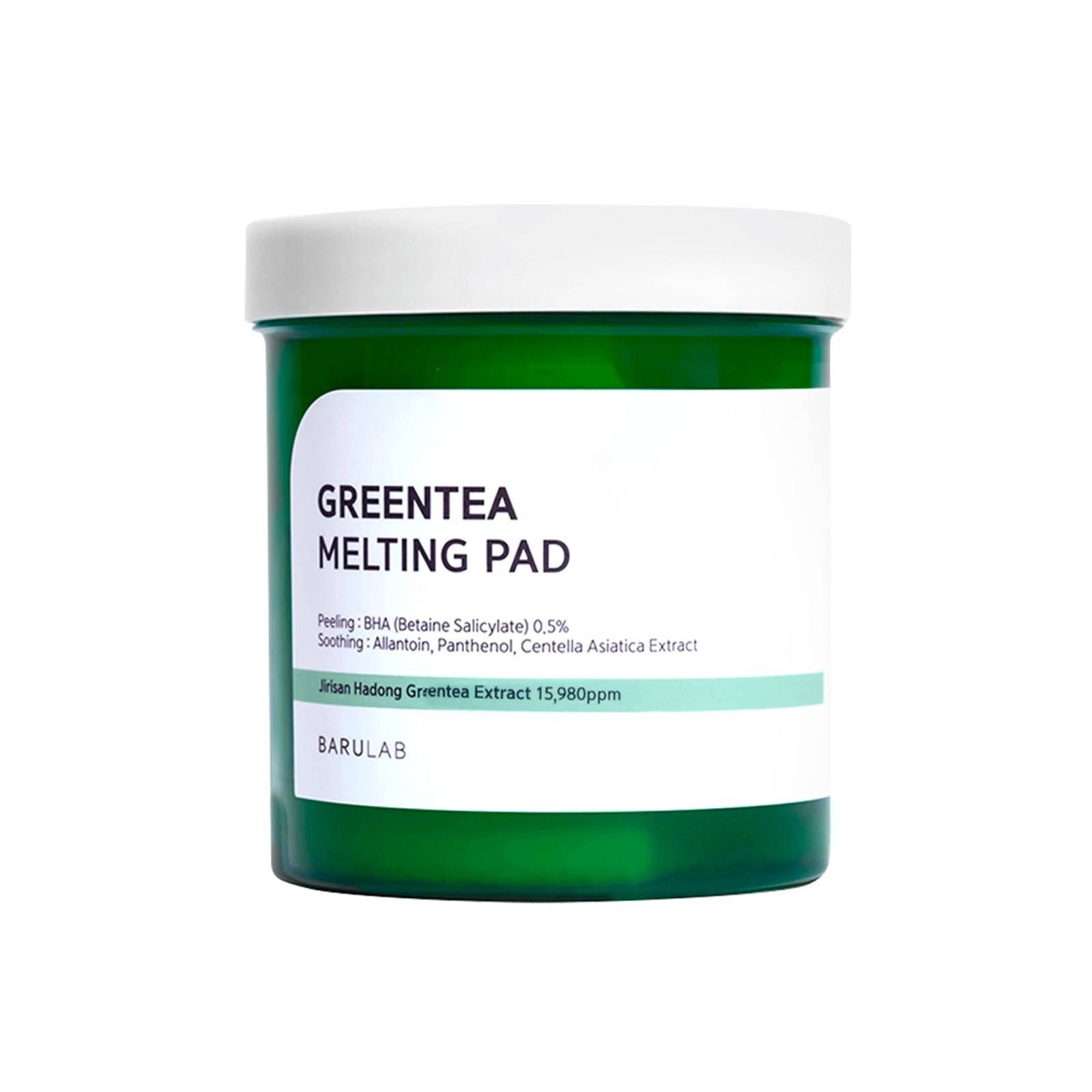 Tampon fondant au thé vert par Barulab. Coussinets exfoliants qui apaisent, hydratent et nettoient les pores.