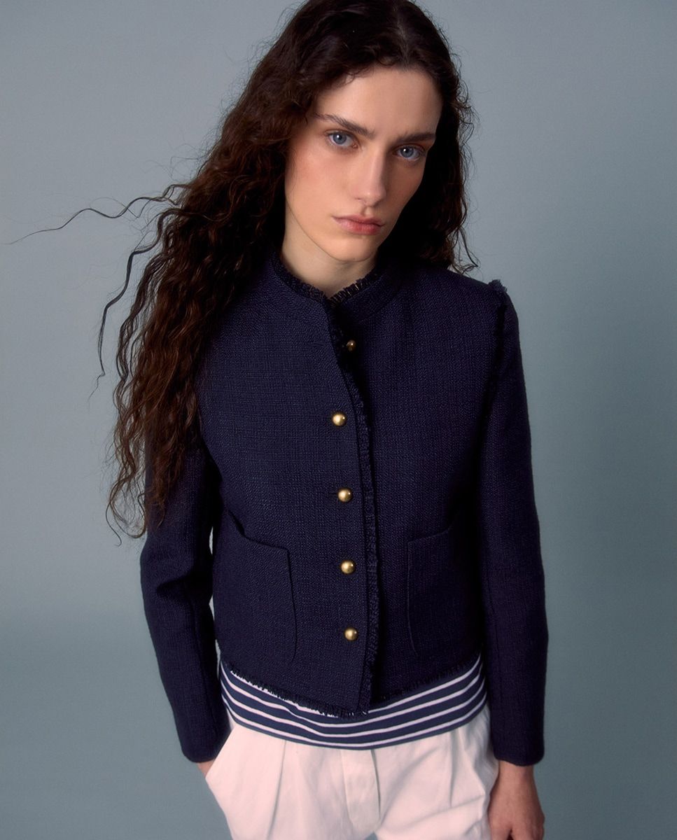 Veste en tweed bleu marine