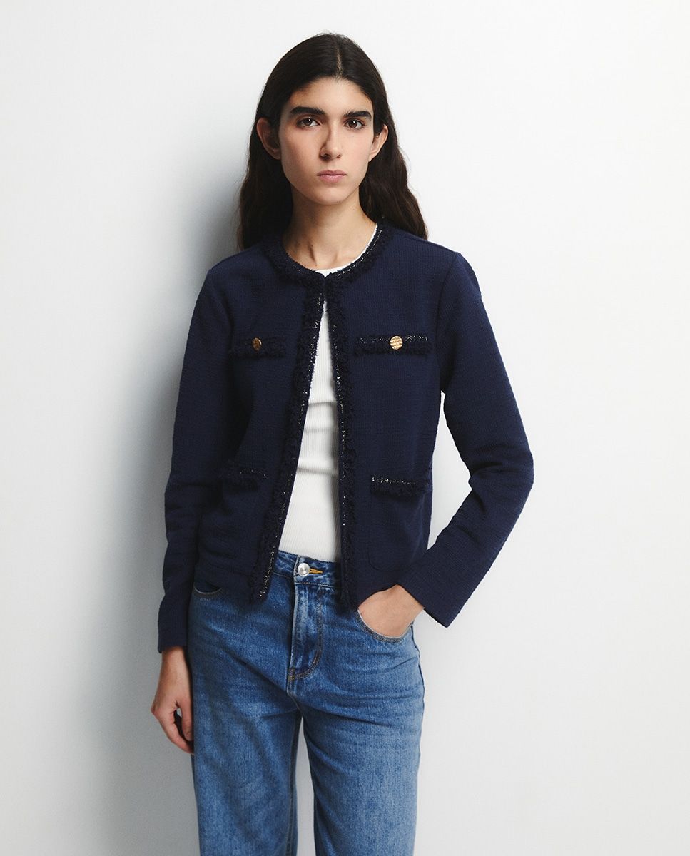 Veste basique bleue en tweed