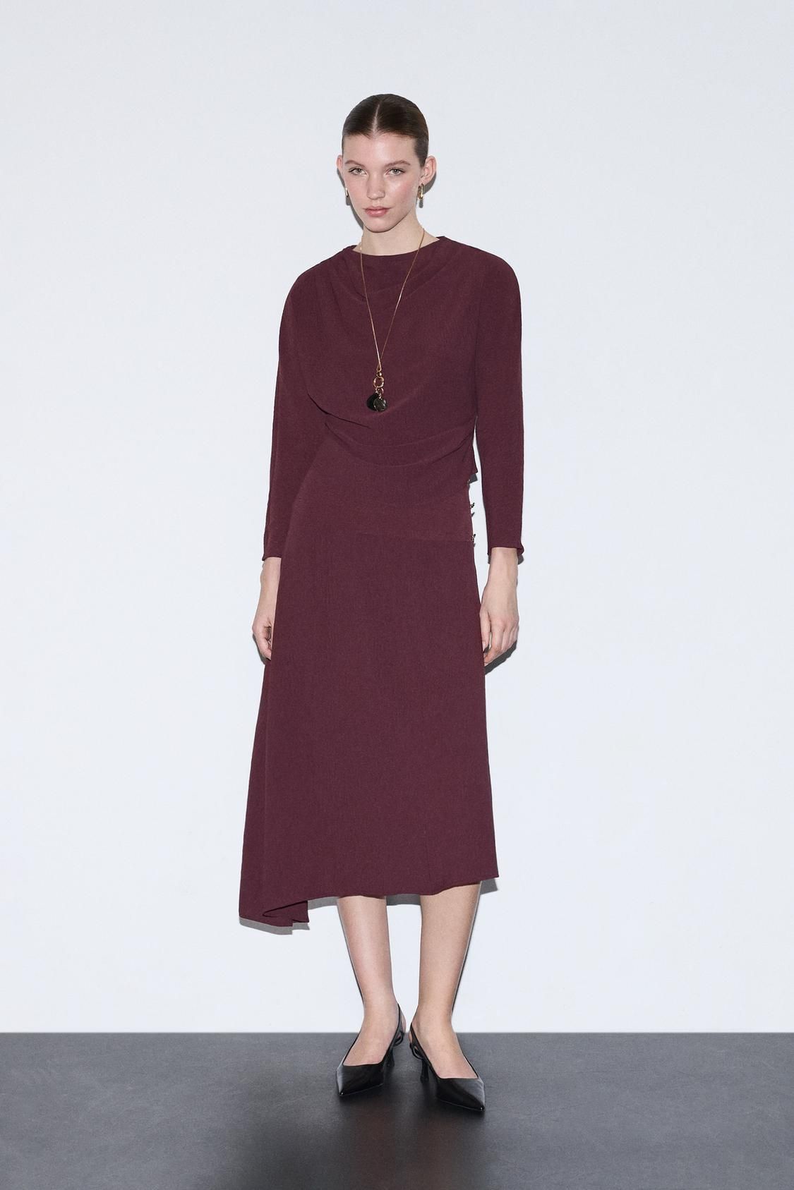 Jupe midi asymétrique bordeaux