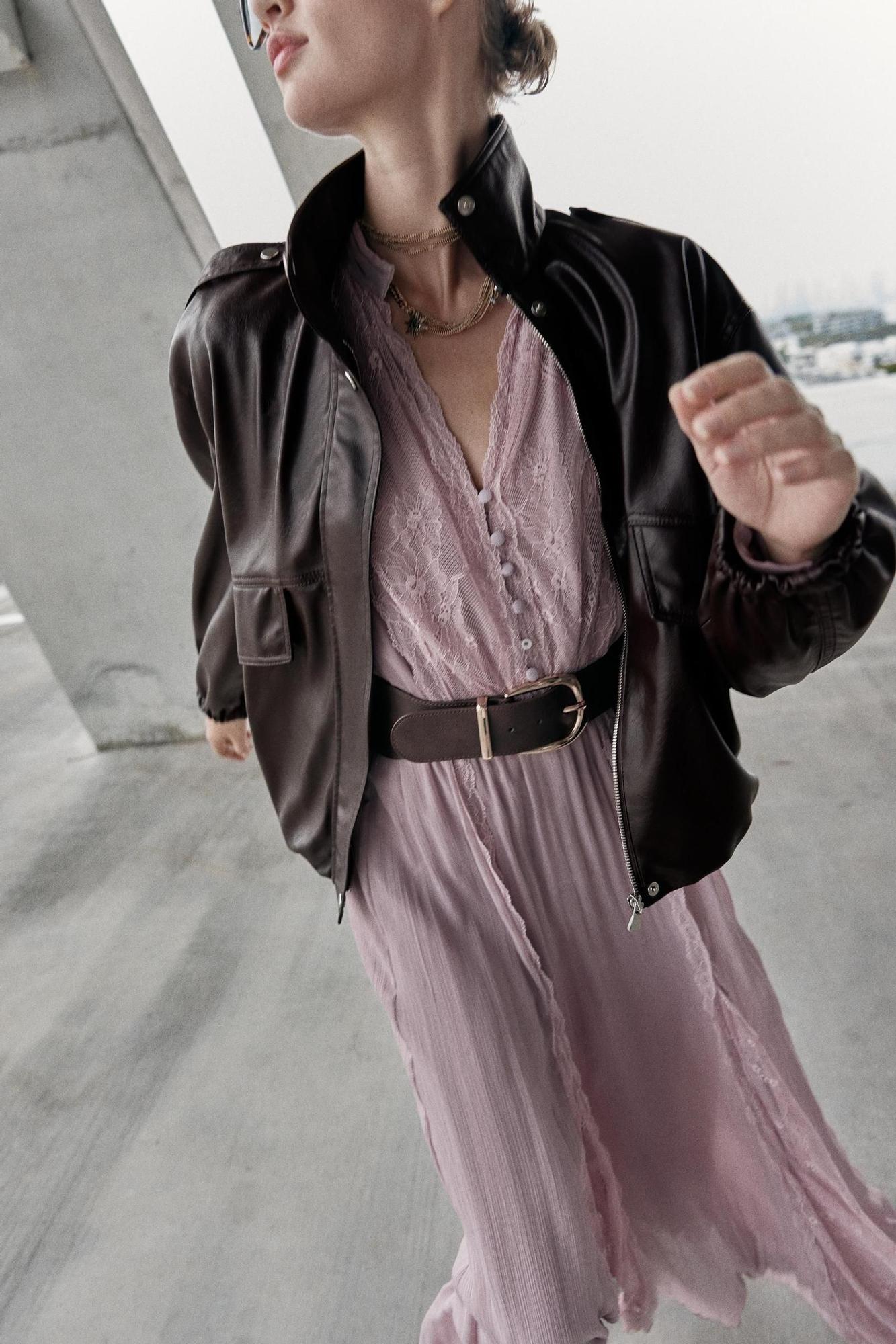 Blouson aviateur en cuir marron