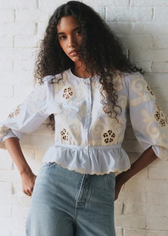 Blouse en popeline avec broderie