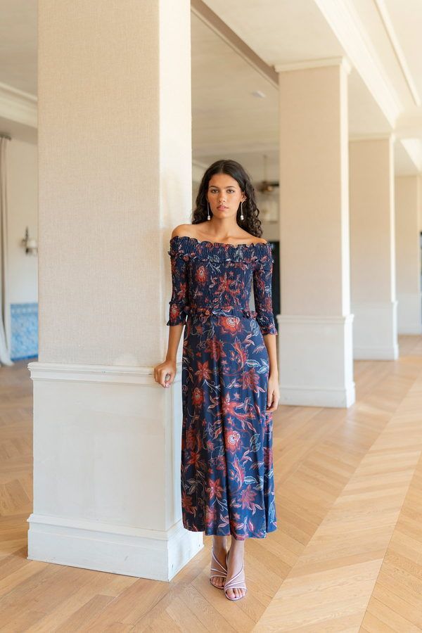 Robe d'invité Bardot à fleurs