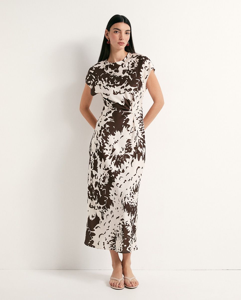 Robe midi en satin imprimé