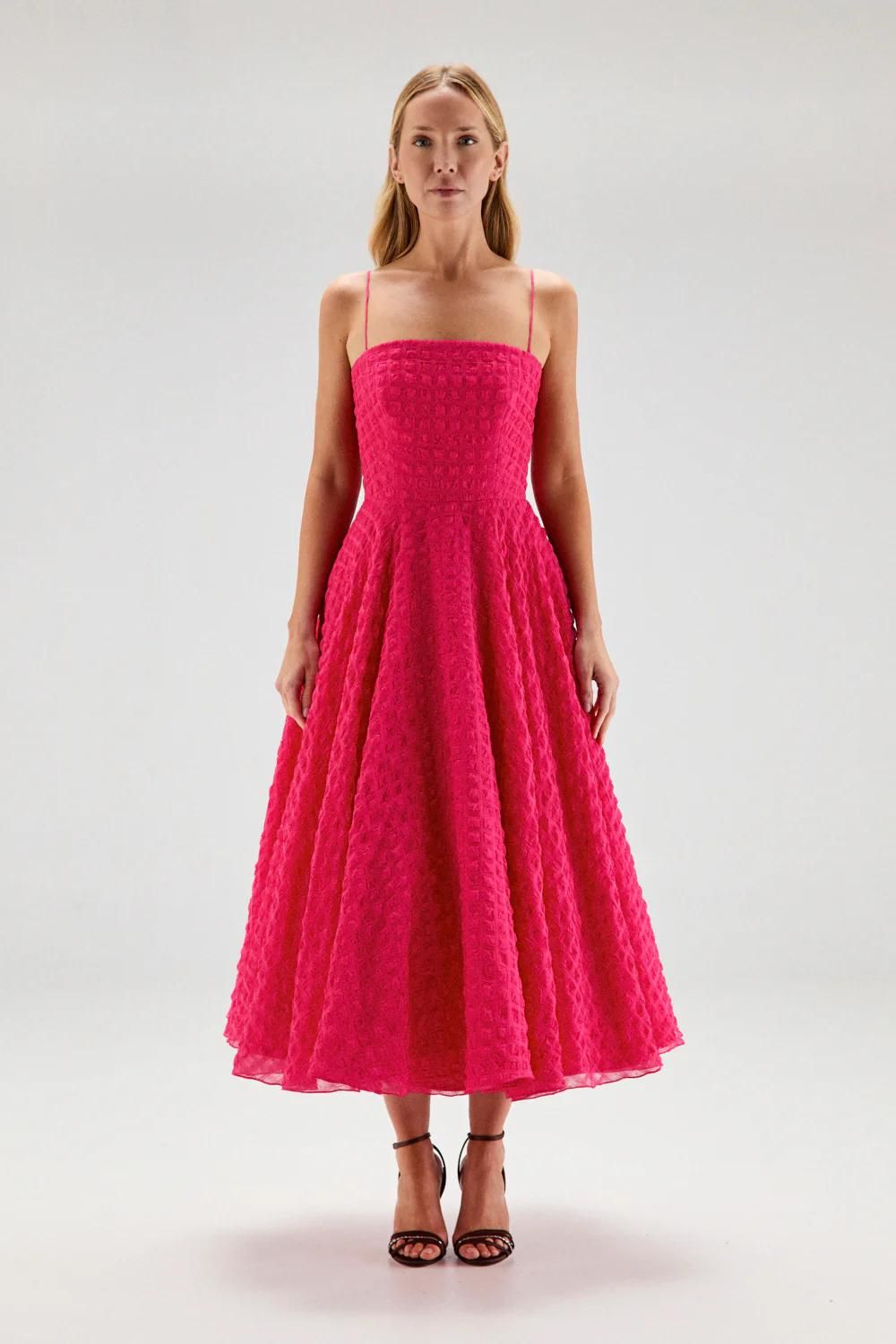 Robe midi fuchsia