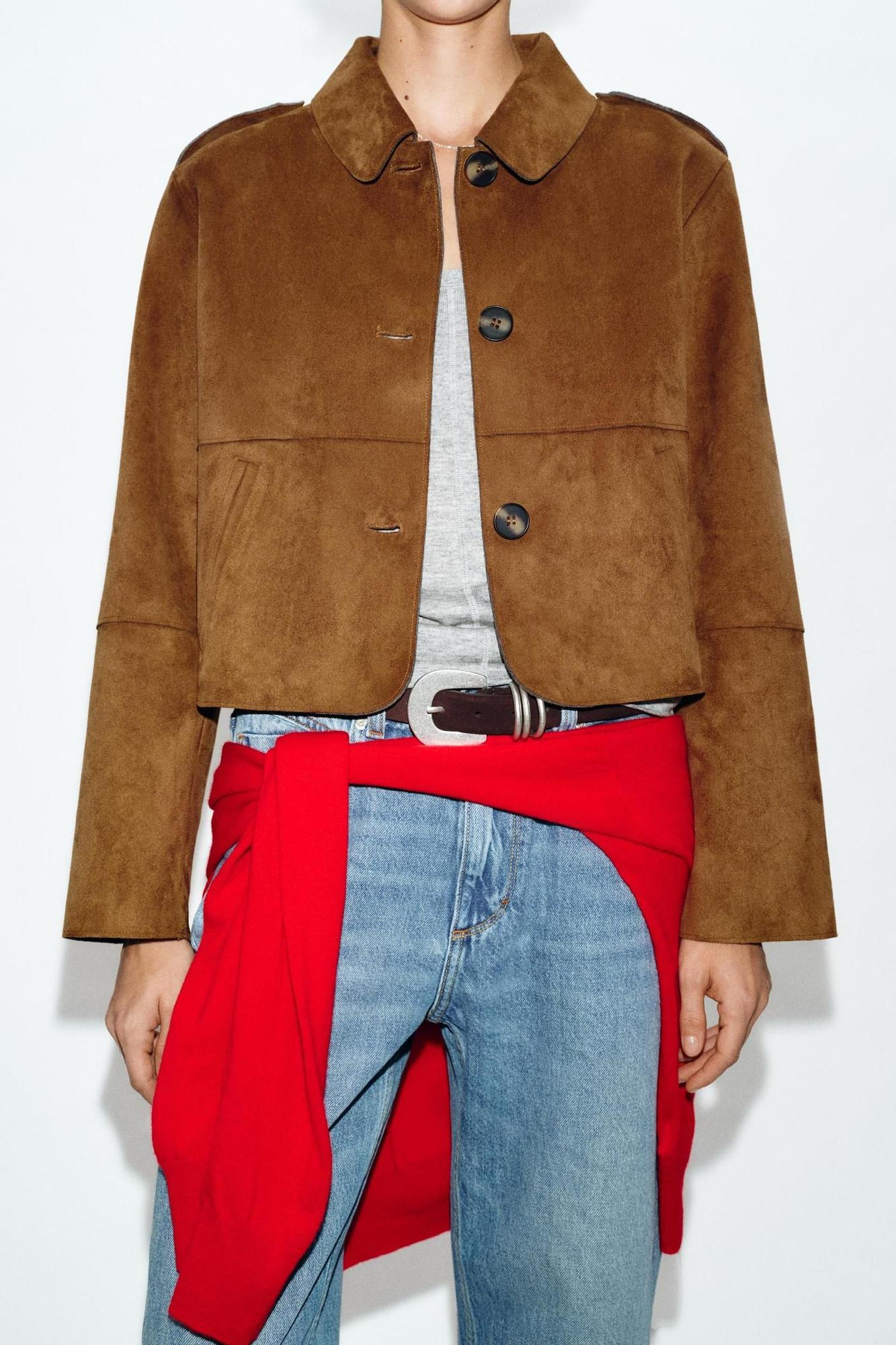 Veste courte en daim marron