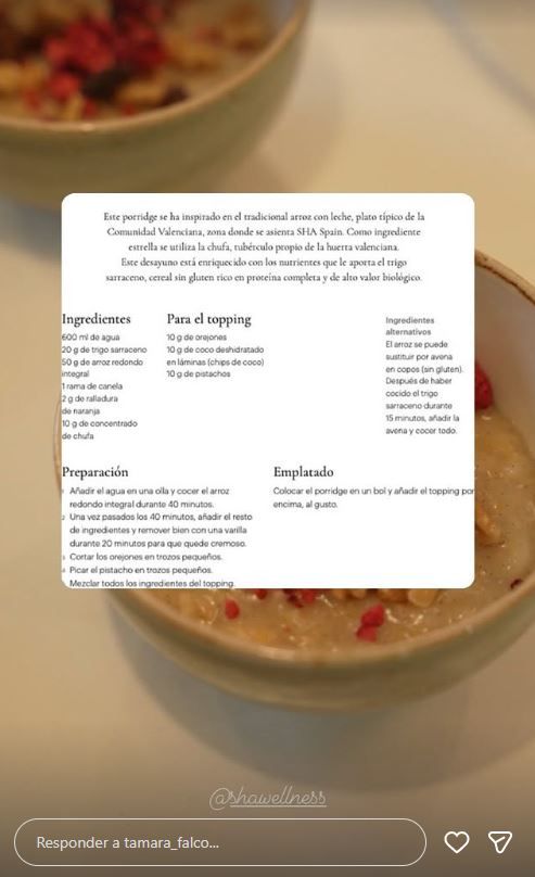 La recette pour recréer le porridge préféré de Tamara Falcó