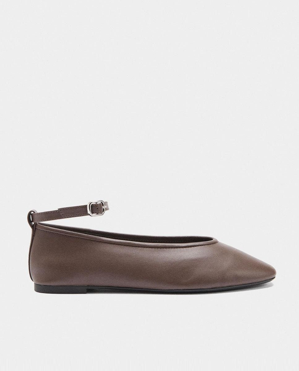 Ballerines effet cuir marron