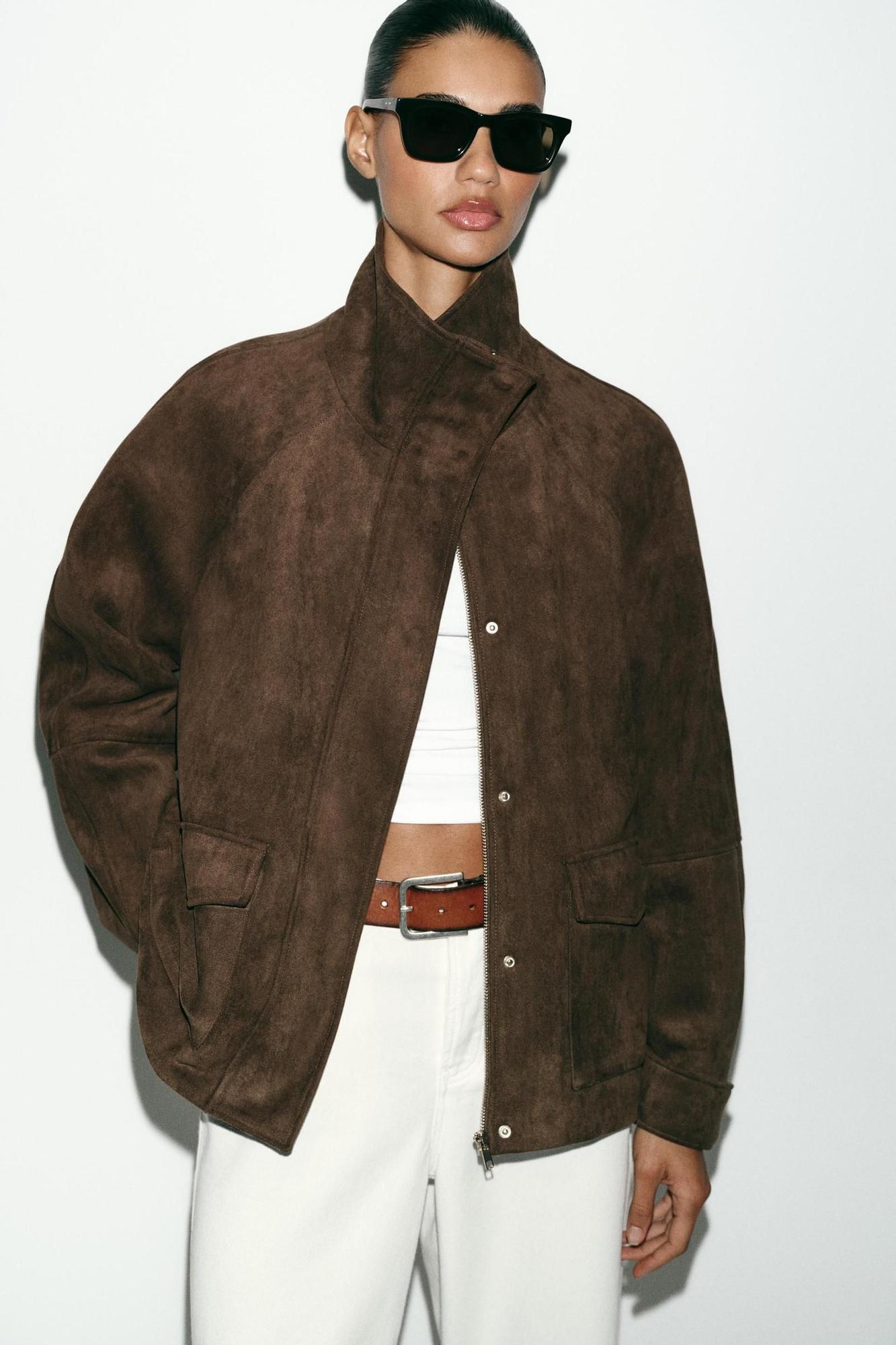 Veste effet daim marron