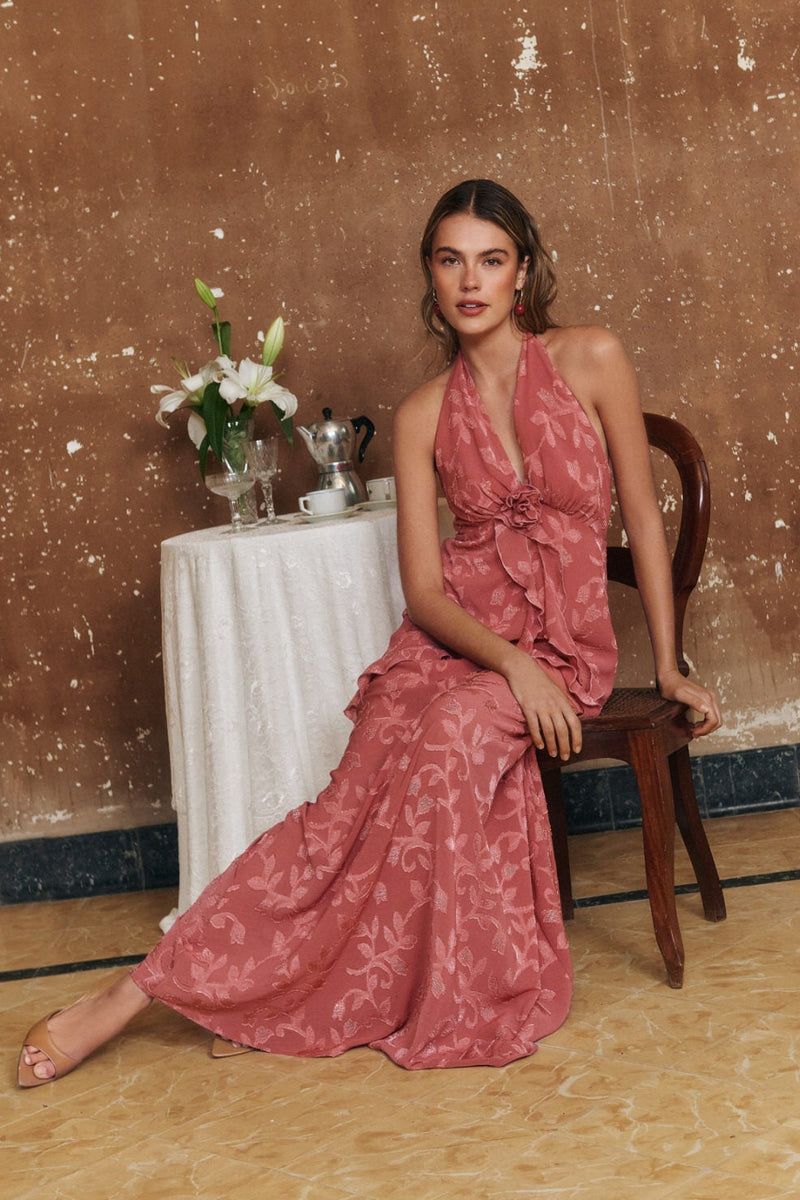 Robe d'invité imprimée rose corail