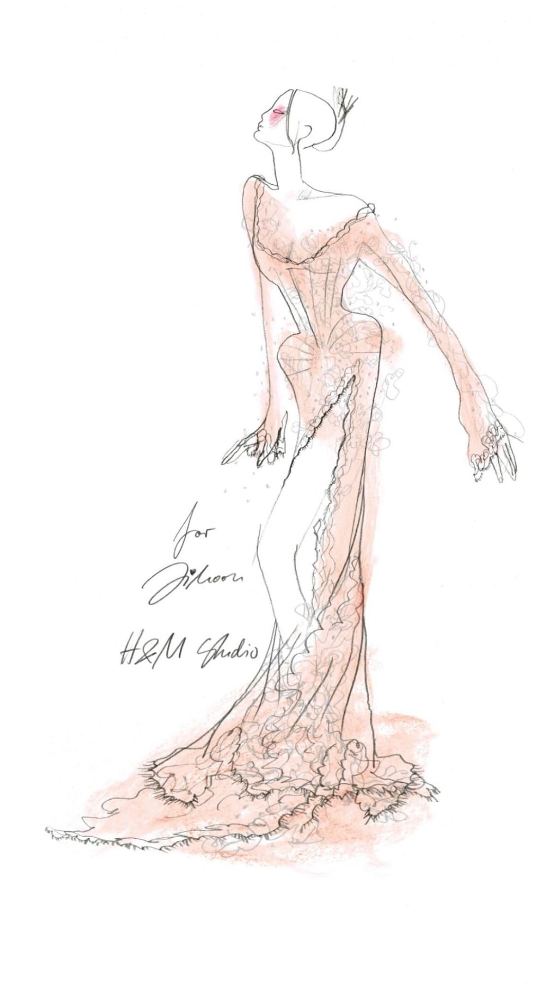Croquis de la robe H&M qui s'est faufilée aux Oscars 2026