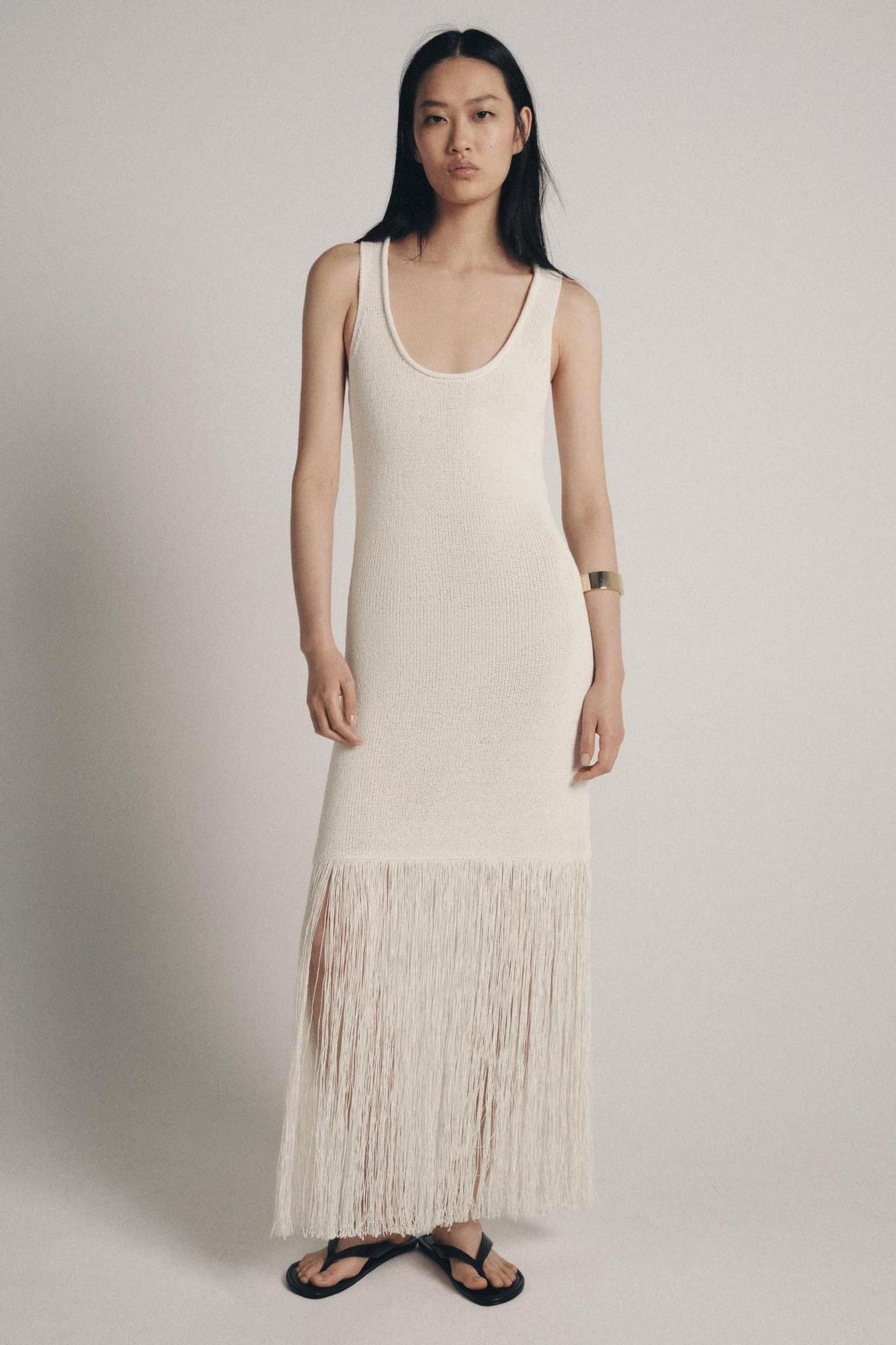 Robe midi en maille à franges