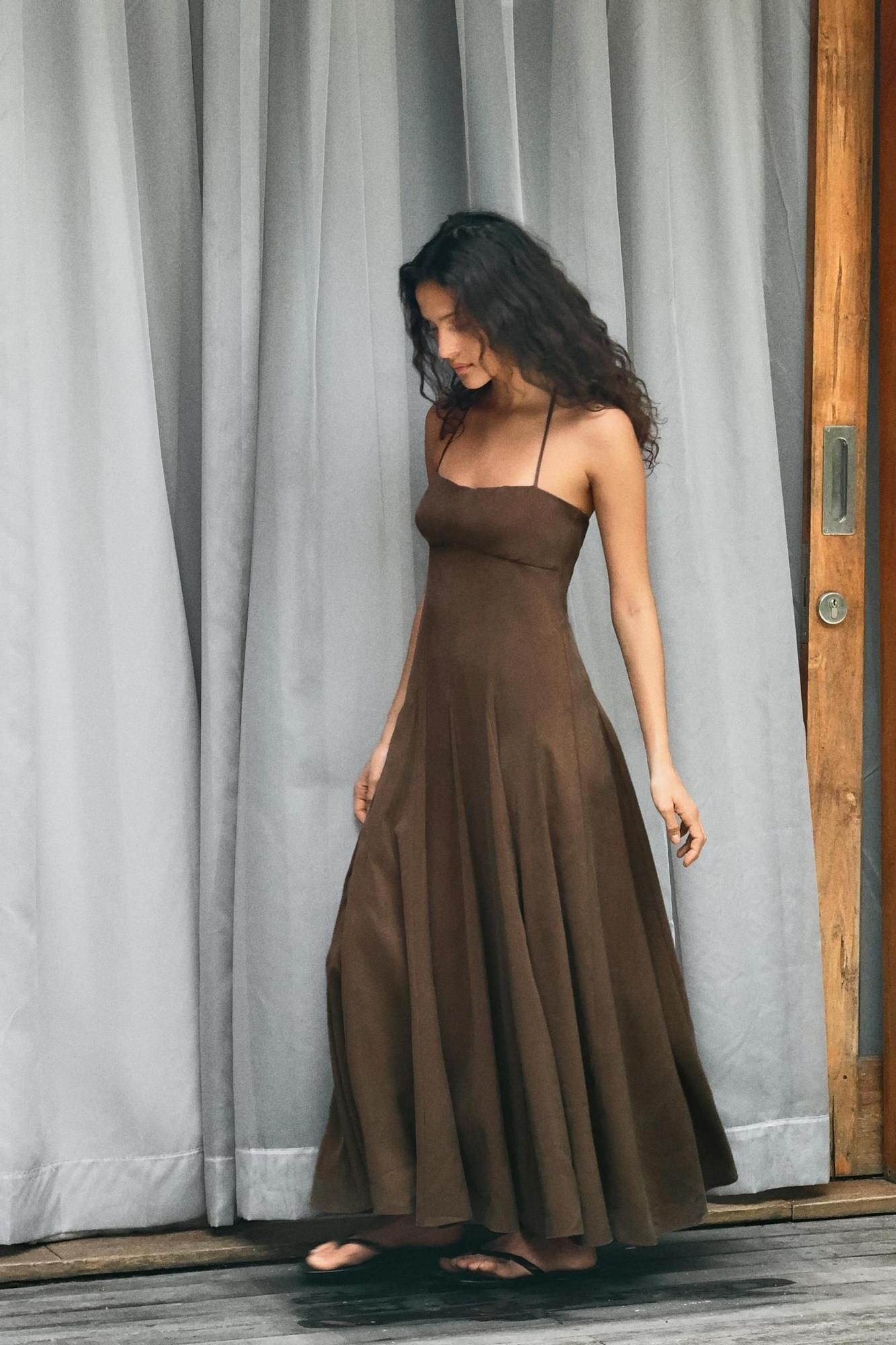 Robe midi dos nu marron chocolat