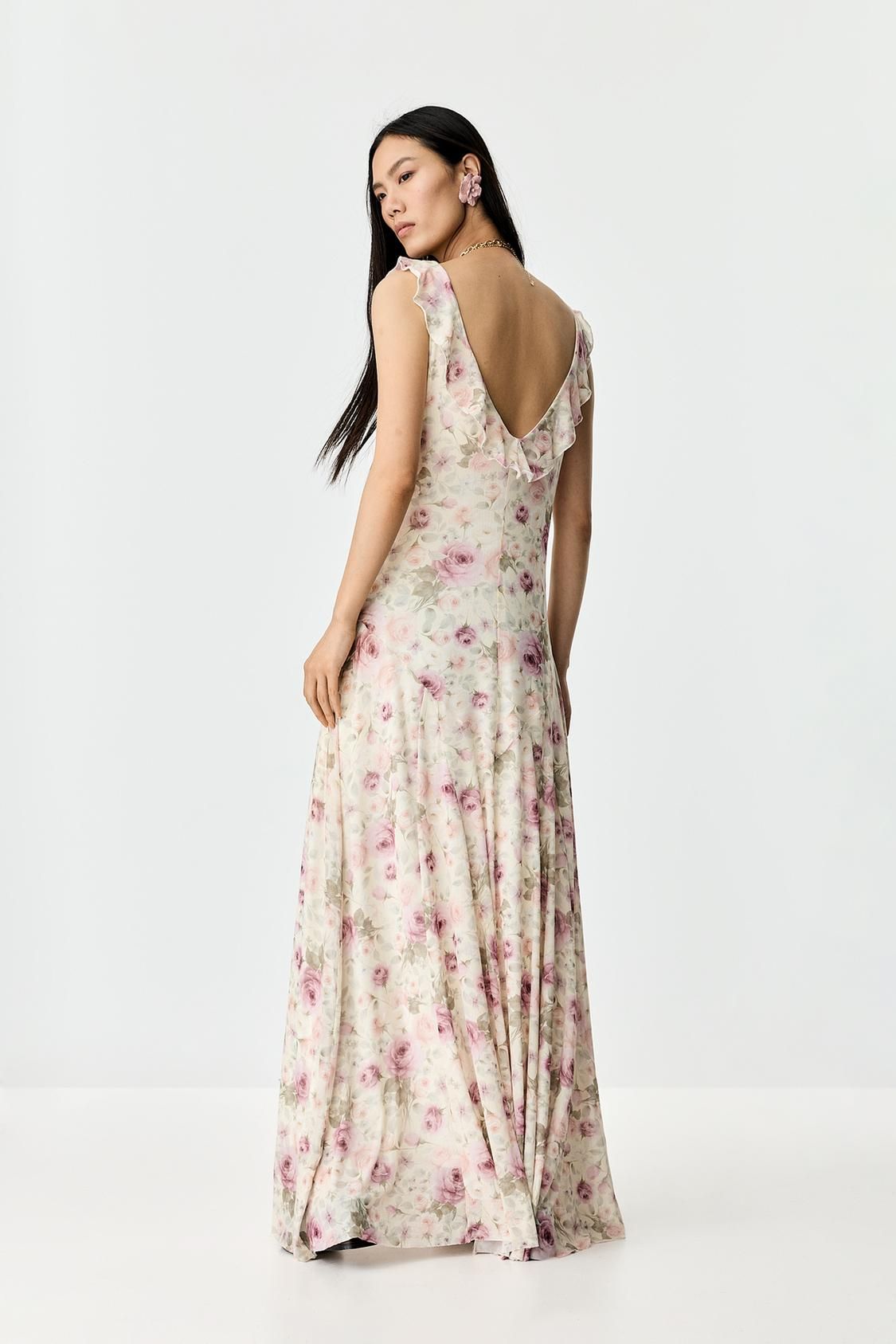 Robe longue fleurie à volants