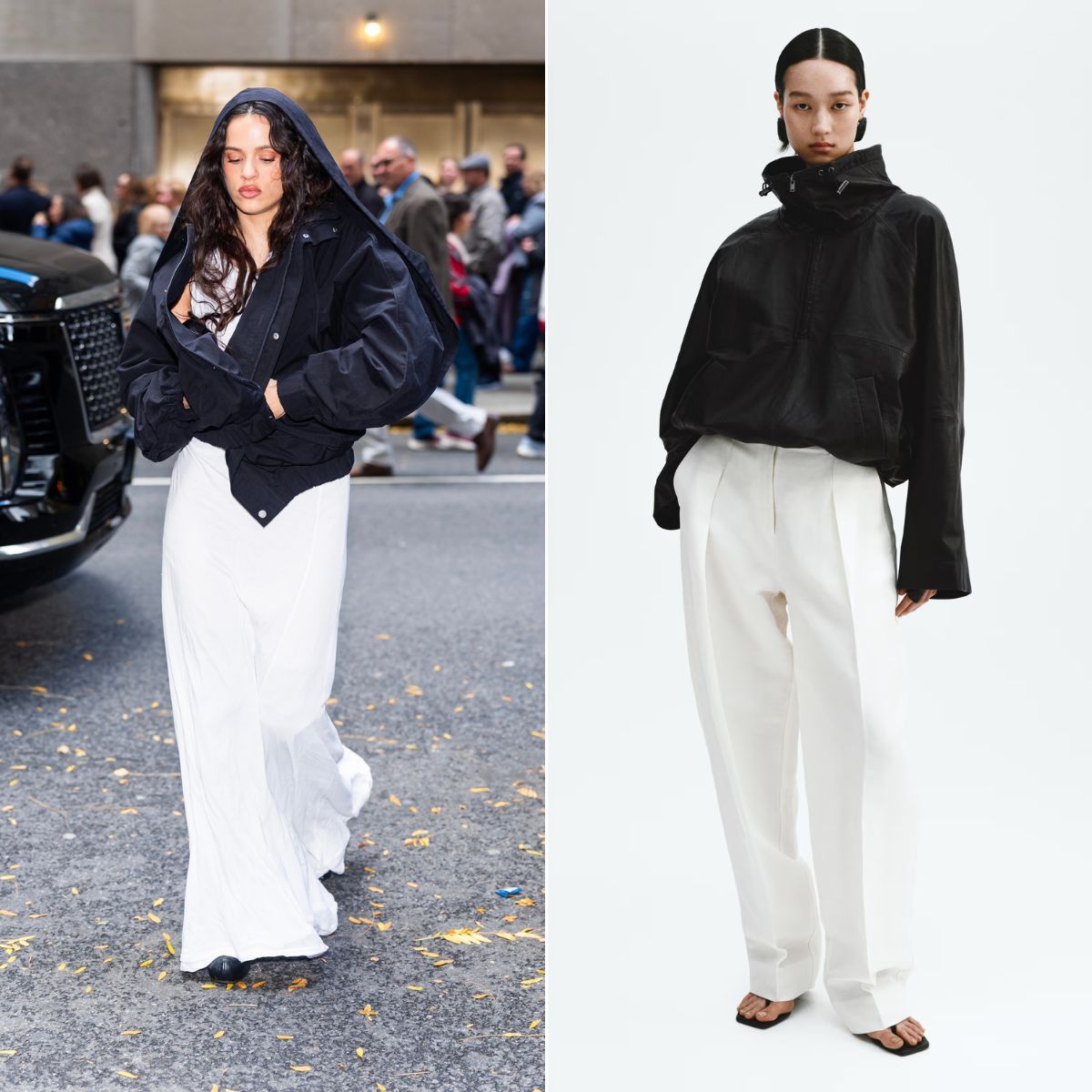 Le look avec une veste noire de la nouvelle collection H&M que porterait Rosalía