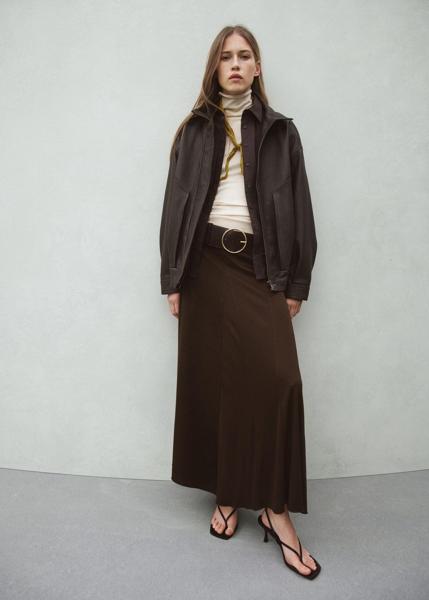 Blouson aviateur en cuir marron