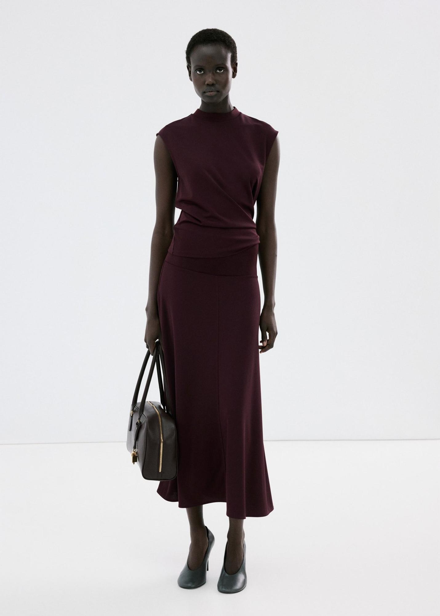 Jupe midi en maille fine bordeaux