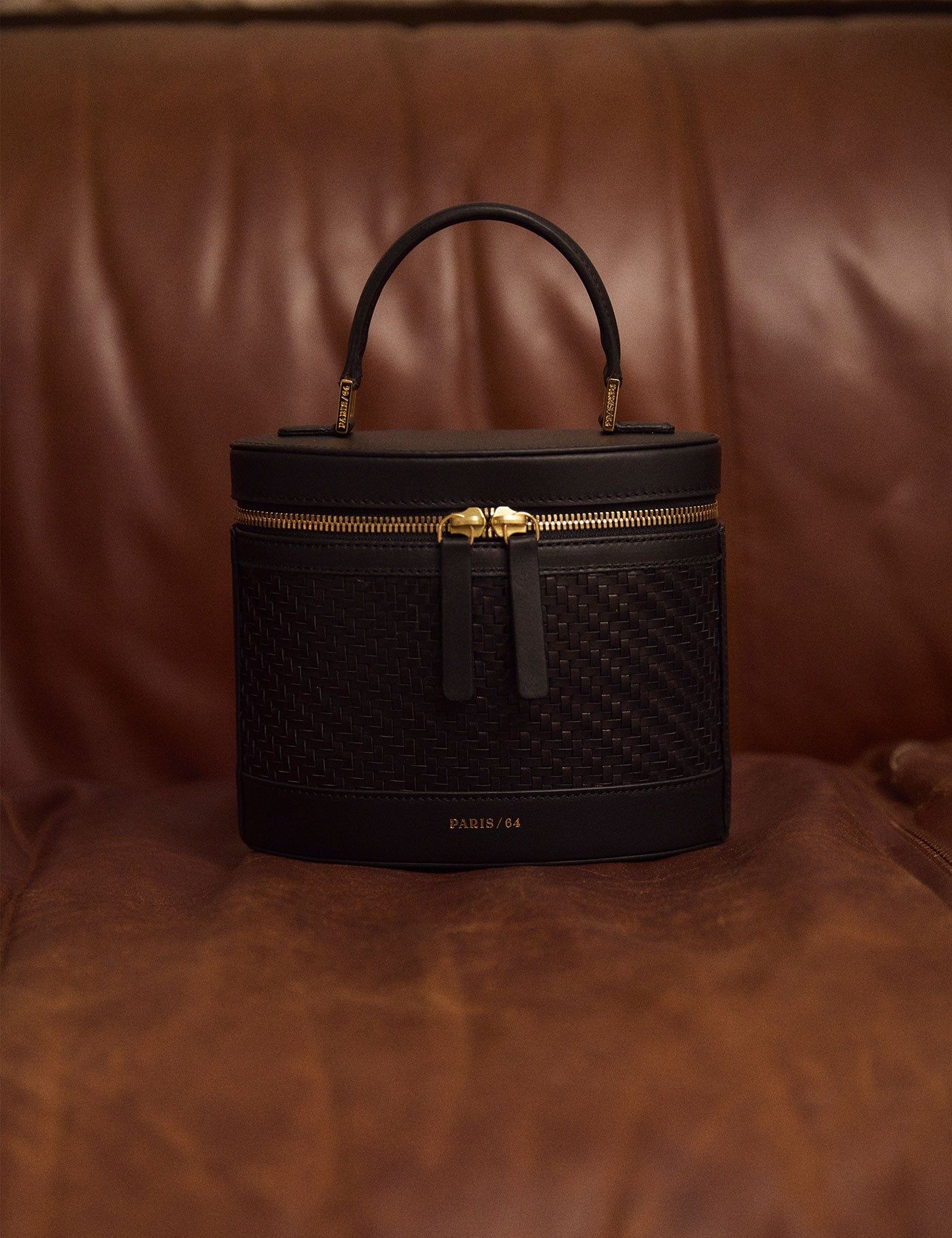 Sac en cuir tressé noir