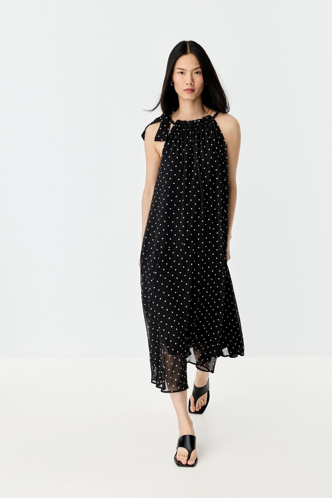Robe midi dos nu à pois