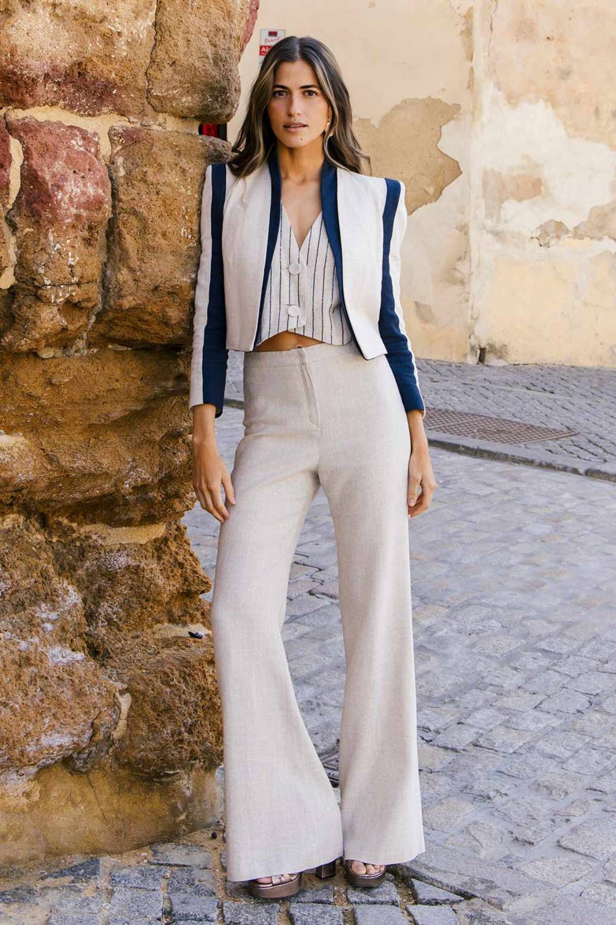 Costume trois pièces en lin, Couleur Nude