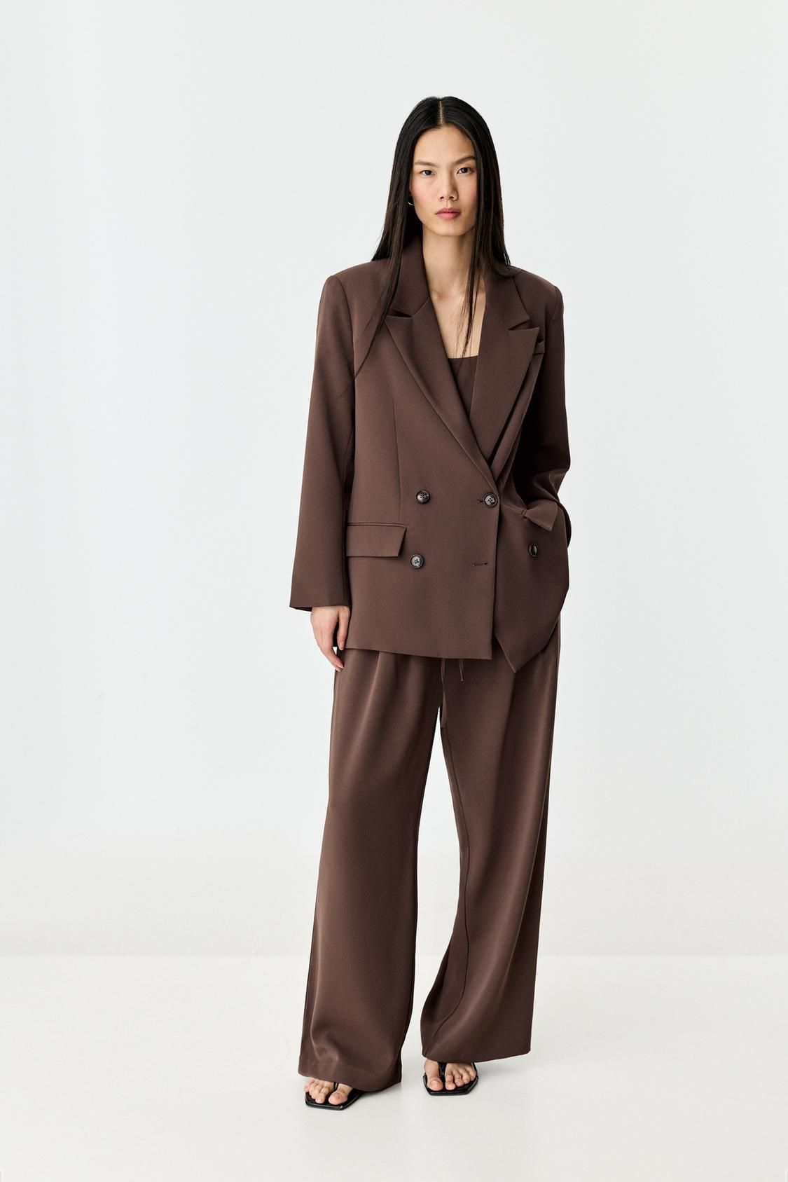 Tailleur veste oversize marron