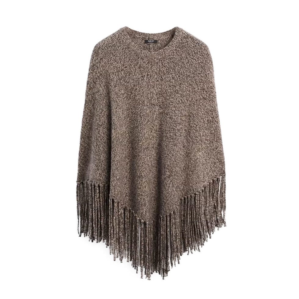 Cape en tricot mouliné en laine mélangée avec franges