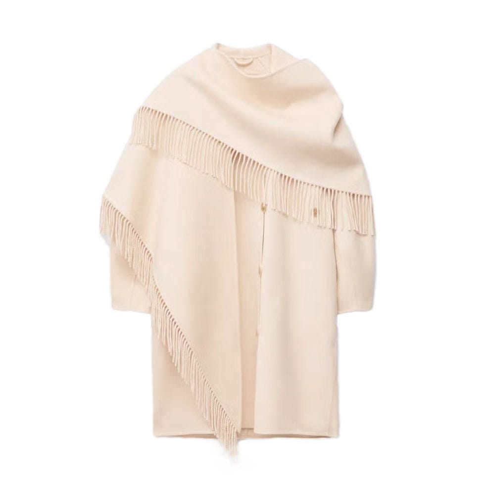 Manteau en laine châle à franges