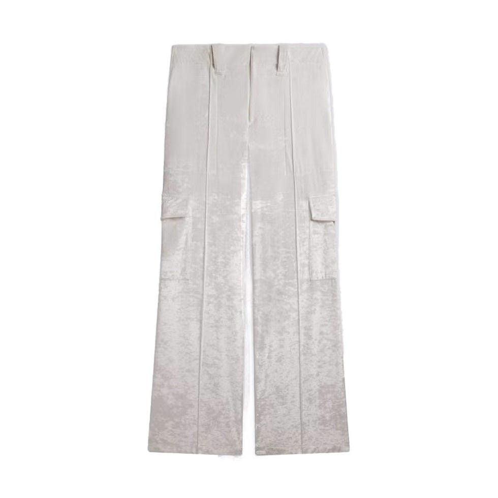 Pantalon cargo liquide en velours frappé blanc
