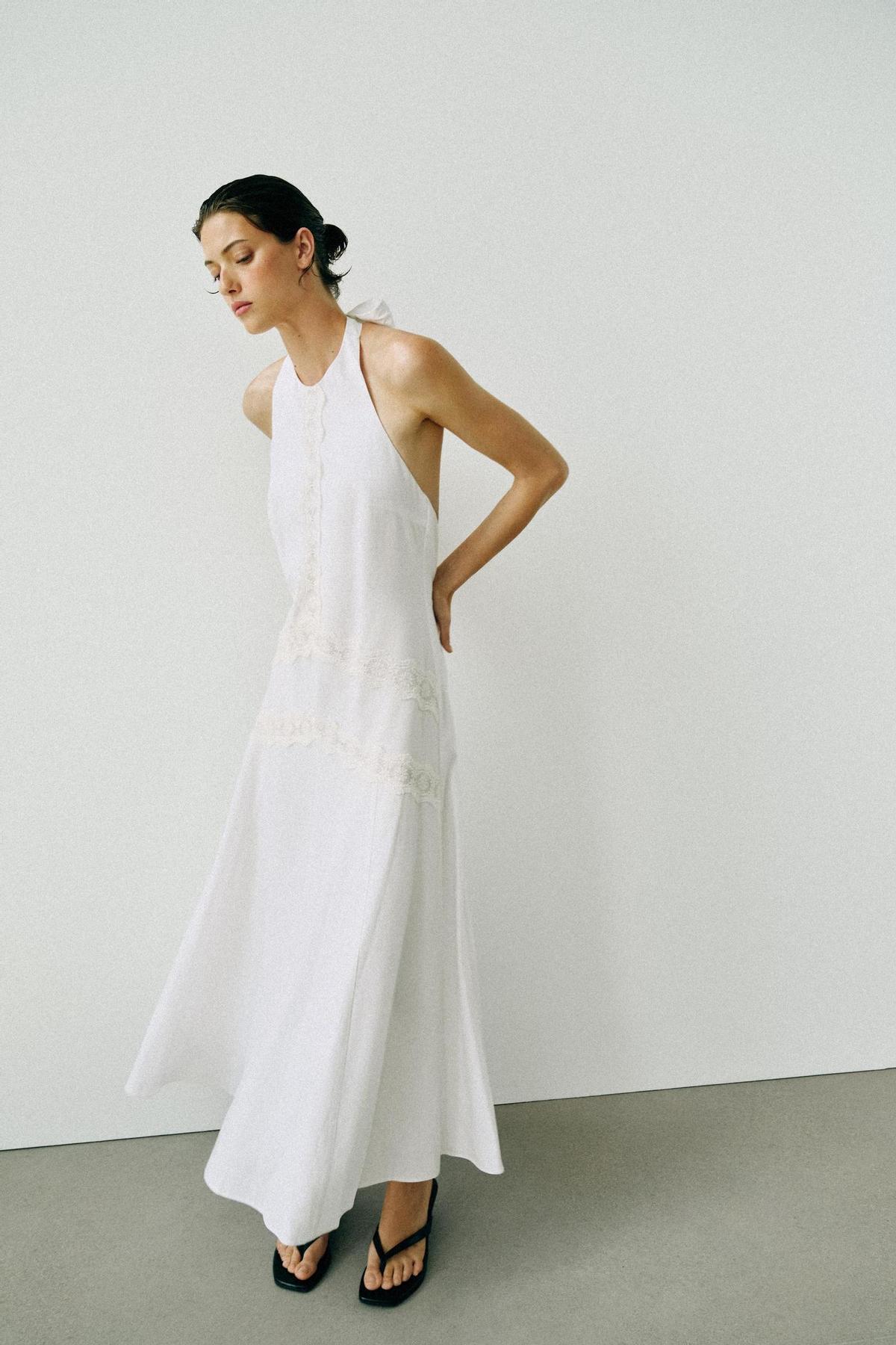 Robe combinée en lin blanc
