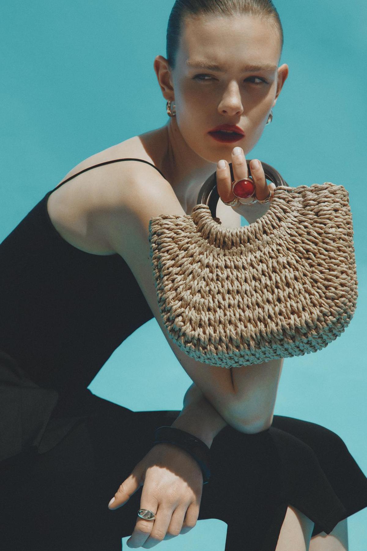 Sac à main effet raphia